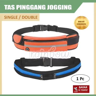Tas Pinggang Jogging Belt Sport Single / Double Running Pouch Botol Hp Waterproof Tas Joging Running Belt Tas Olahraga Anti Air Waistbag Lari Tas Jogging Waist Bag Lari Jogging - Warna Acak