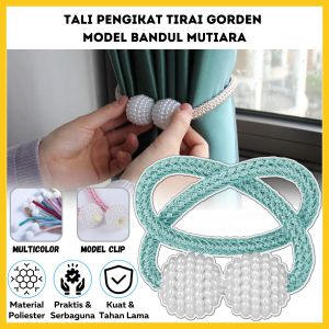 Tali Pengikat Gorden Model Clip Mutiara Kecil / Jepitan Pengait Pengencang Ikat Hordeng Untuk Dekorasi Tirai Jendela Rumah Kamar Ruang Tamu / Curtain Tie Rope Ball / Aksesoris Interior Ruangan Aesthetic Import Praktis Multifungsi - GP Mall