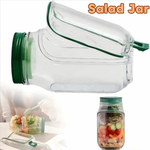 MMLUCK Portable Leakproof Salad Jar Plastic with Side Opening Mason Jar Keep Fresh Organizer Transparent Salad Pod Meal Prep