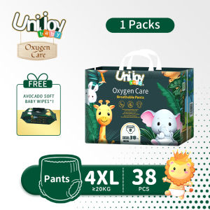 Unijoy Oxygen Care Diapers Pants Upgrade Large Bag Baby Diaper (Size:XXXXL) FREEx1 Baby Wipes (80Pcs/1Bag) - Superior Absorbency Ultra Soft