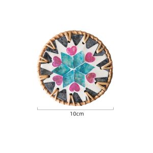 KECTTIO Round Rattan Shell Cup Mat Colorful Bohemian Style Seashell Cup Mat Table Decoration 10cm Coaster Kitchen