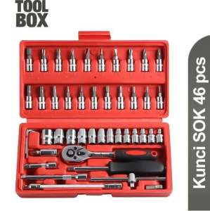 COD SHENAR Socket Wrench Pas Socket Set 1/4 Car Repair Tool 46 pcs Lengkap Socket Tool Kit Pas Ring L Motor Mobil