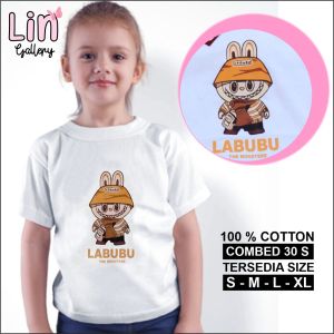 Kaos anak labubu perempuan umur 1 sampai 8 tahun tshirt cewek distro keren model baru murah putih