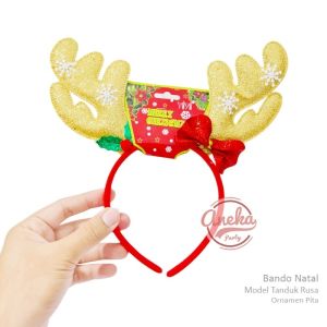 isi 12 Bando Natal Tanduk Rusa Pita / Bando Natal Merry Christmas Tanduk Rusa Salju