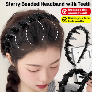 Starry Beaded Headband with Teeth Head Hoop Non-Slip Wave Comb Hairband Head Piece DIY Styling Accessories