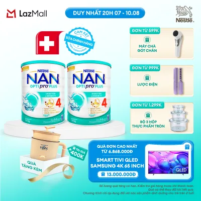 [CHỈ 20H 07-10.08 QT ĐƠN 599K/999K/1299K] [Tặng Nồi lẩu điện] Bộ 2 lon Sữa bột Nestlé NAN OPTIPRO PLUS 4 1500g/lon với 5HMO Giúp tiêu hóa tốt cho bé từ 2 - 6 tuổi Sữa công thức dinh dưỡng cho trẻ giúp hỗ trợ tiêu hóa đề kháng trí não và phát triển toàn