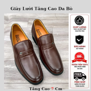 Giày Tây Nam Da Bò Cao CấpTăng Chiều Cao 6-7cm Đế Cao Su Nguyên Tấm Chống Trơn( BH 1 Năm )
