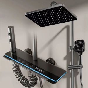Smart bathroom shower set with pressurized digital display headrest set thermostatic high-end shower head