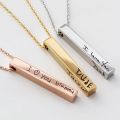 Vnox Fashion Vertical Bar Necklace Kwintas Personalized Engraving 4 Sides Name Birth Date Necklace Kwintas for Women Men, Customized Jewelry Birthday Mother Day Party Birthday Gift,22inch. 