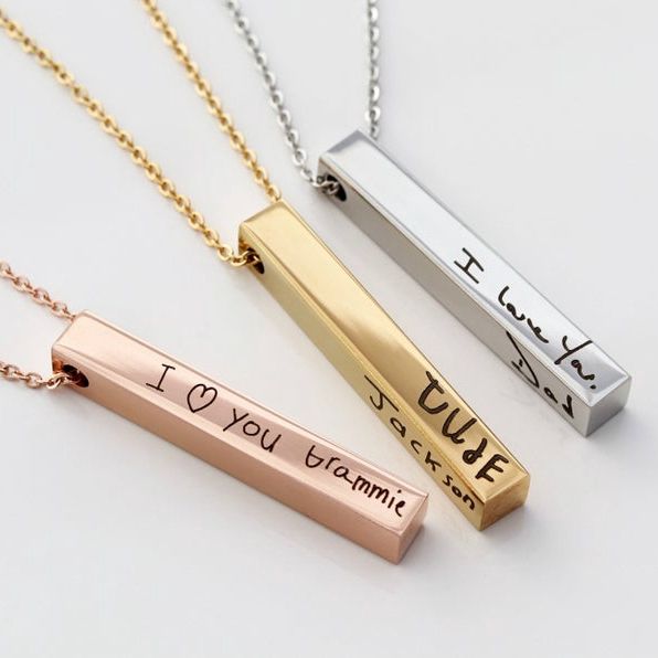 Vnox Fashion Vertical Bar Necklace Kwintas Personalized Engraving 4 Sides Name Birth Date Necklace Kwintas for Women Men, Customized Jewelry Birthday Mother Day Party Birthday Gift,22inch