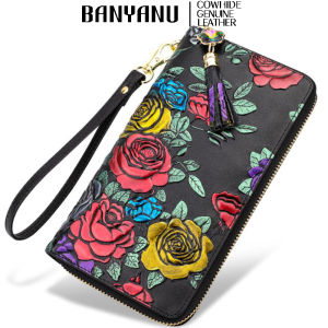 MISTLETOE แฟชั่นผู้หญิงหนังแท้กระเป๋าสตางค์ยาวผู้หญิงกระเป๋าคลัทช์