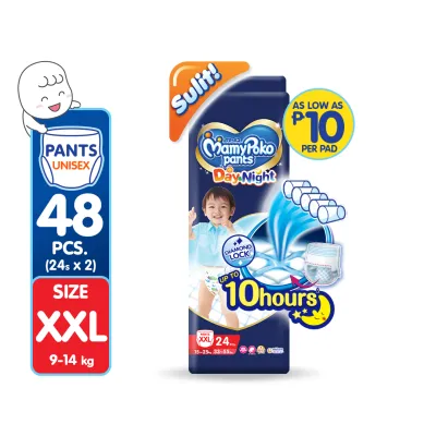 MAMYPOKO Day and Night Baby Disposable Diaper Pants Unisex XXL 24 pcs x 2 packs (48 pcs)