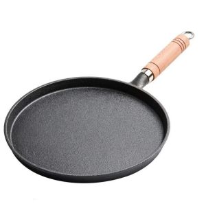 RBJ4 Non-stick Cast Iron Frying Pan 20/26cm Thickened Pancake Pan Household Wood Handle Crepe Maker Restaurant