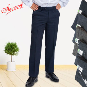 Quần tây nam không ly màu xám có vân chìm thương hiệu Amazing form Regular truyền thống ống đứng thời trang công sở cao cấp