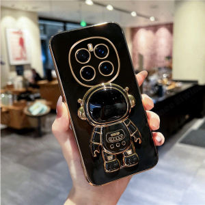 Straight Edge Soft Plating Shockproof Phone Case With Cute Astronaut Stand Holder For Honor Magic 7 Pro 5G Glossy Phone Casing Fashion Phone Cover With Full Cover Camera Protection Top Seller NZ42