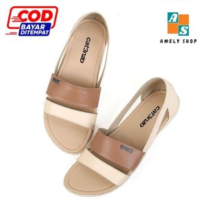 Catenzo JB 403 - Sandal Flat Casual Wanita Warna Cream