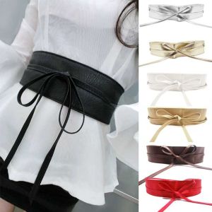 GJURD Trendy Soft Leather for Female Cummerbunds Wide Self Tie Wrap Around Waist Band Elegant Bow Belt Ladies Girls Belt Dress Belt