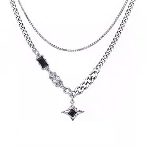 GIANTSHOP สร้อยคอ 2 เส้น ดาวกระจายมุกดำ (626)