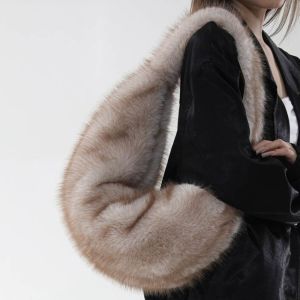 OLOPYN Fluffy Faux Fur Crescent Hobo Bag Large Capacity Soft Plush Big Tote Bag Luxury Warm Underarm Shoulder Bag Winter