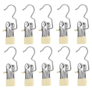 MLADEN 10PCS Stainless Steel Hook Clip Hanging Clothes Clip Socks Hanging Clothes Pegs Closet Organizer