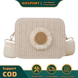 【HOSPORT】 Ladies Rattan Straw Bag Zipper Closure Sunflower Bag PU Classic Style for Travel