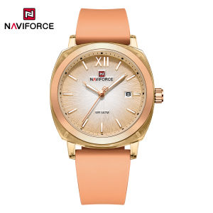 NAVIFORCE Original Calendar Watch for Women Quartz Movement Round Dial Luminous Hands 50m Waterproof Silicone Strap Lady Women Casual Light Watch NF6111