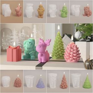 UNQIN ต้นคริสมาสต์ แม่พิมพ์เทียนคริสต์มาส ซานตาคลอส กวางเอลก์ เครื่องมือทำเทียน เทียนหอมอโรมา ความคิดสร้างสรรค์ในการ แม่พิมพ์ปูนปลาสเตอร์ ของตกแต่งงานเทศกาล