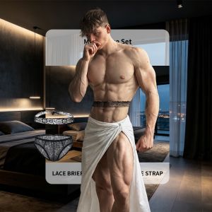 CMENIN ADANNU 2Pcs Popular Nylon Mens Panties Briefs Men Underpants Soft Innerwear Jockstrap Underwear Man Brief Slipy Lace-up Lingerie Set AD409+AD424