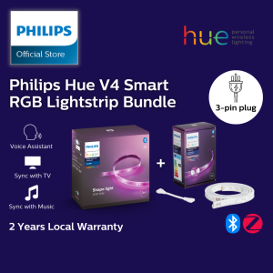 Philips Hue: Smart V4 RGB Light Strip Bundle - Philips Hue White and Color Ambiance LightStrip Plus 2m Base Kit + 1m Extension Dimmable LED Smart Light Bluetooth & Zigbee compatible Works with Alexa HomeKit & Google Assistant)