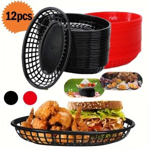 12Pcs Plastic Fast Food Tray Serving Basket For Burger Fries Chicken Hot Dog Bread
