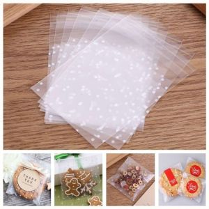 100pcs Self-Adhesive Party Biscuit Dots Frosted Baking Packaging Bag Candy Pockets Cookie Bags Wrapping Supplies