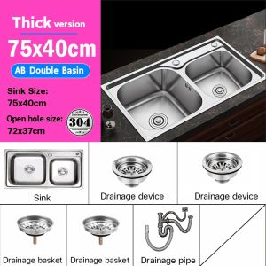 【Ready stock】Dual model 75x40 Thicker 304 Stainless Steel Double basin Kitchen Sink 双盆水槽