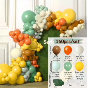 Hewan Garland Balon Safari Hutan Kit 160 pcs Lengkungan Balon Oranye Hijau Dekorasi Pesta Ulang Tahun