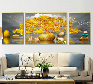 (ẢNH THẬT) Tranh treo tường cách điệu cây vàng tài lộc phong thủy phòng khách quà tân gia