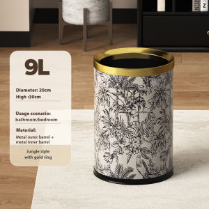 9L Gold bathroom trash can double layers metal trash bin gold vintage household trash can for bathroombedroomliving room