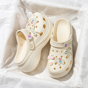 [Free Shipping] Thick-Soled High-Heeled Sandals For Women Perforated Shoes For Outdoor Wear Slip-On Beach Shoes Home Slippers WomenS Closed-Toe Shoes