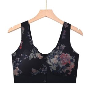 GOOTRADES ไซส์ใหญ่พิเศษ ชุดชั้นในไร้สายของแม่ หัวเข็มขัดด้านหน้า ลายดอกไม้ดอกไม้ บราดันทรงสำหรับผู้หญิง เรโทร กันกระแทกและกันกระแทก ชุดชั้นในไร้ตะเข็บ สำหรับผู้หญิง