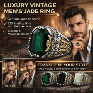 Luxury Vintage Mens Jade Ring Emerald Vintage Ring Personalized Hollowed-out Bold Mens Ring