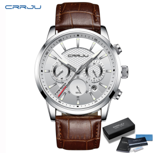 CRRJU New Fashion Business Pria Kuarsa Menonton Tahan Air Chronograph Tanggal Olahraga Kulit Menonto (2212L)