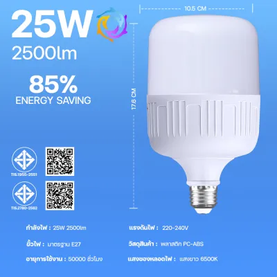 หลอดไฟ LED ประหยัดพลังงาน HighBulb ขั้ว E27 สว่างนวลตา รับประกัน 2 ปี ความจุ 35W/45W/65W/85W
