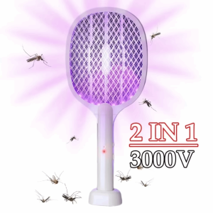 MINIAT Foldable Electric Mosquito Swatter USB Rechargeable 2 in 1 Handheld Fly Swatter 3000V Bug Zapper Racket Indoor Use