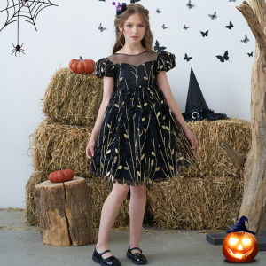 MQATZ Sisters Black Halloween Costumes Dress For Girls Children Girl Cosplay Print Orange Party Dresses Pattern Carnival L5303