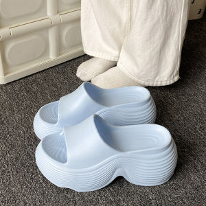 [Free Shipping] Thick-soled womens outdoor slippers Eva fashion height-increasing sandals summer soft-soled versatile wavy one-strap wedge womens shoes