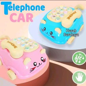 Telephone Musik Pakai Baterai Biasa YD 5| Mainan Anak Bisa Di Dorong Ada Tali Dan Suara Telephone Cute Car Pull| Mainan Anak Murah KemasanKantong Dan  Bagus Edukasi Untuk Anak Cowok Cewek Telepon Musik Cute Cat