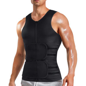 Sauna Vest for Men with Waist Trainer Zipper Neoprene Sauna Sweat Suit Tank Top Workout Waist Trimmer Shirts