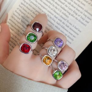 HULEQQI 8Pcs Màu Kẹo Bộ nhẫn mở hình pha lê Y2K Cổ Điển Quá phóng đại Vòng hình học Đồ trang trí thủ công Mở Nhẫn trơn hình vòm lớn Phụ nữ