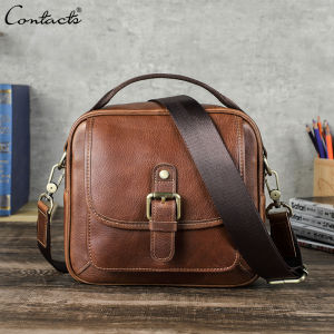 CONTACTS Genuine Leather Vintage Men Bag Shoulder Bags Handbag Crossbody Bags Luxury Flap Travel  Male Bags