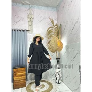 Baju Setelan Muslim Crinkle Polos /Two Peace Set Lengan Panjang