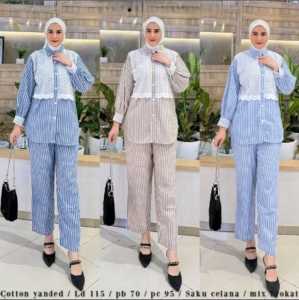 Setelan Kasual Wanita Motif Kotak-Kotak Hitam Putih dengan Celana Panjang
