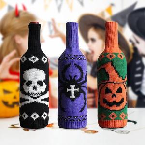 CLOVO 1 pcs Knitted Happy Halloween Supplies For HomeBar Halloween Wine Bag Champagne Bottle Bag Wine Bottle Cover Party Decor